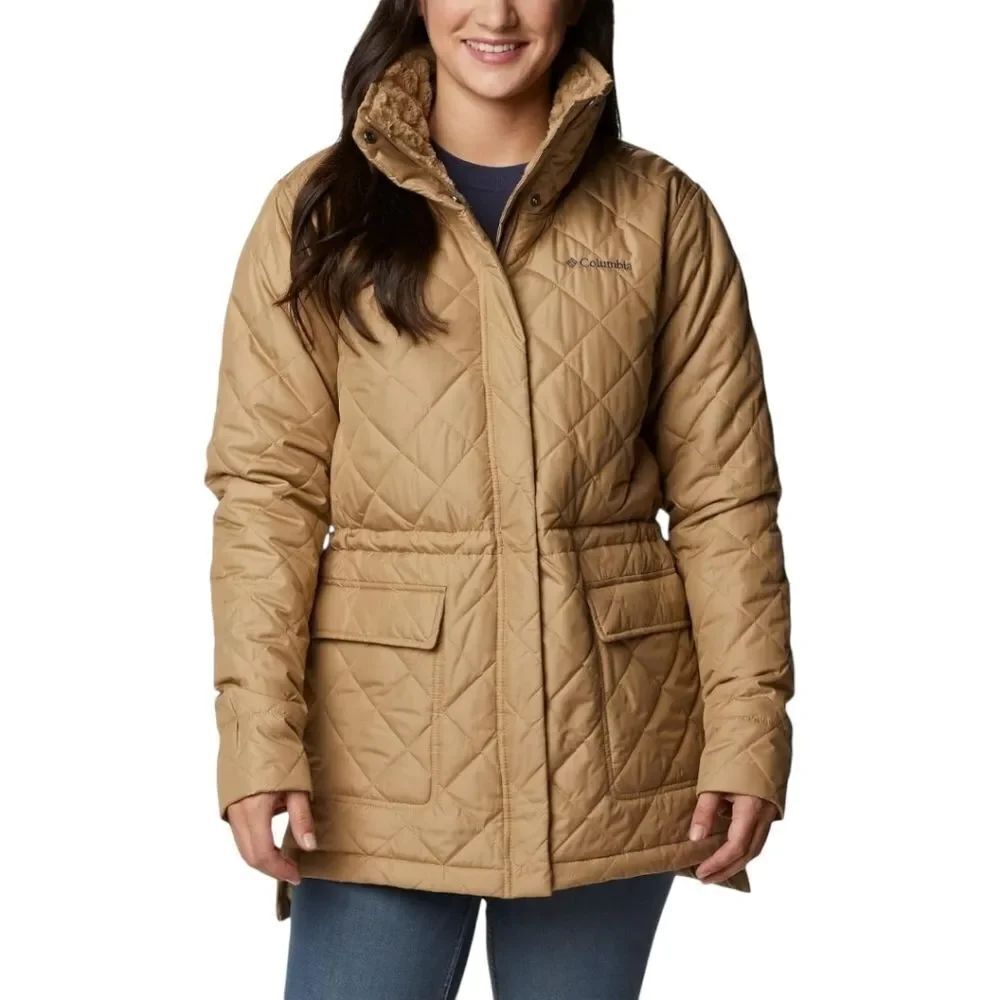 Columbia Womenโs CopperโCrest Novelty Hooded Quilted Jacket - Tan - Size S